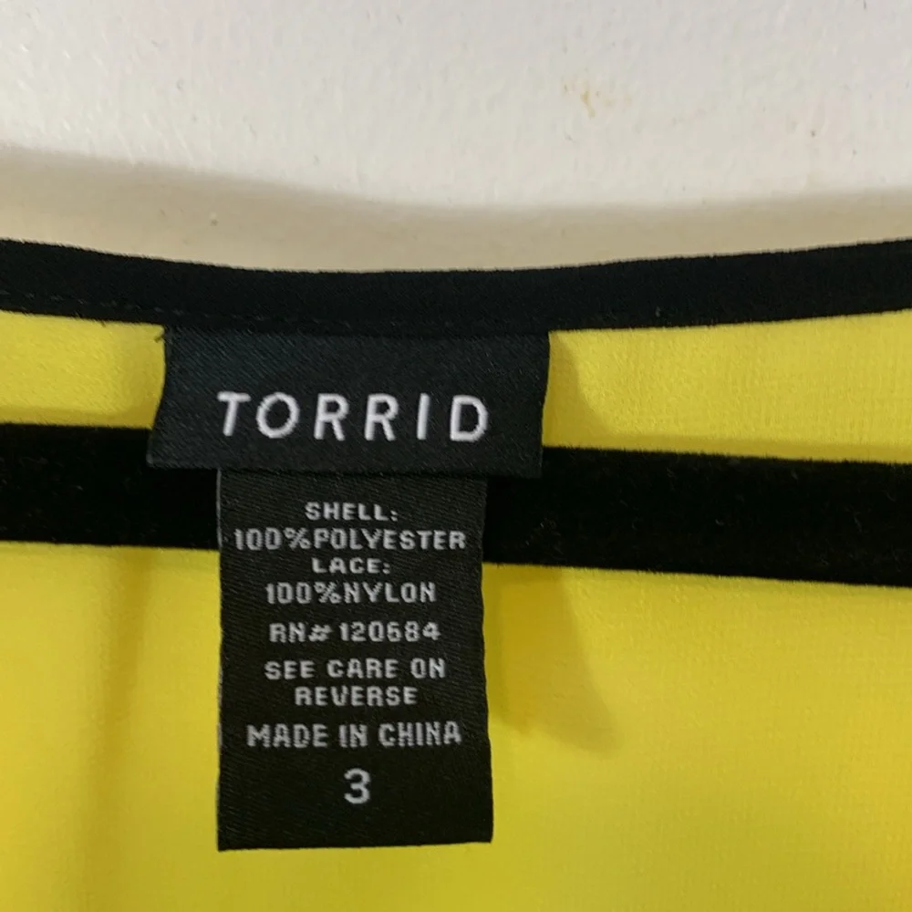 torrid Yellow Swim Cover-Up with Black Lace Panel